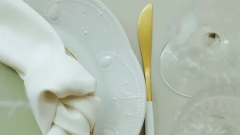 Wedding decor. Served tables for a wedding or event in a restaurant. Glasses Stock Footage 306295250