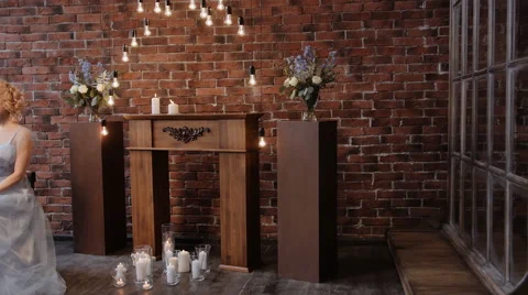 Wedding. Decor. Serving. Artwork. Pan shot of bride's and groom in a suit Stock Footage 61966261