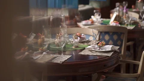 Wedding decor with table layout Stock Footage 73279492