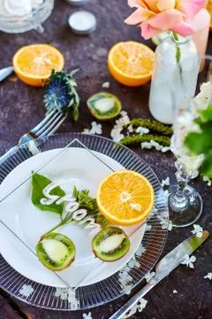 Wedding decor on the table 스톡 사진