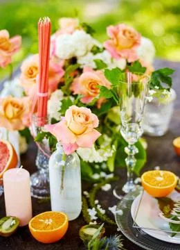 Wedding decor on the table 스톡 사진