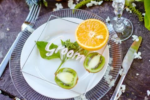 Wedding decor on the table Foto stock