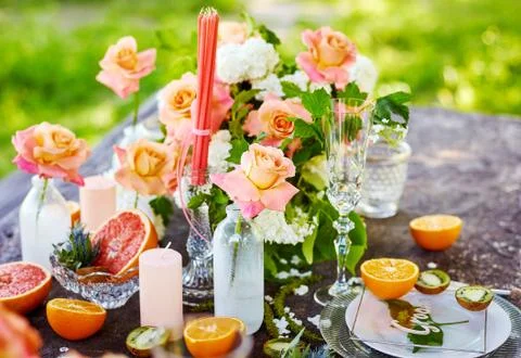 Wedding decor on the table 스톡 사진