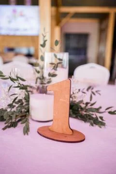 Wedding decor on the table in the restaurant Foto stock