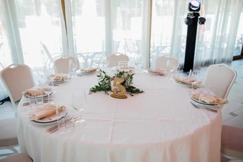 Wedding decor on the table in the restaurant Stock Photos