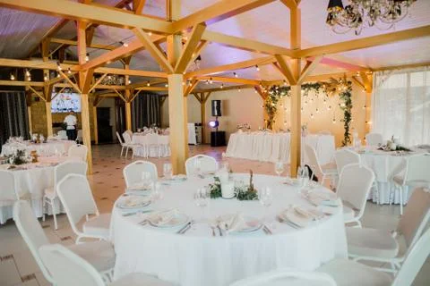 Wedding decor on the table in the restaurant Stock Photos