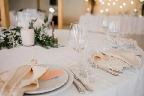 Wedding decor on the table in the restaurant Stock Photos