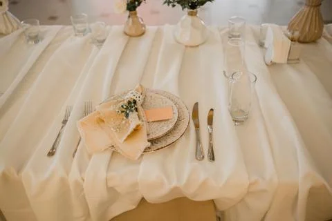 Wedding decor on the table in the restaurant Stock Photos