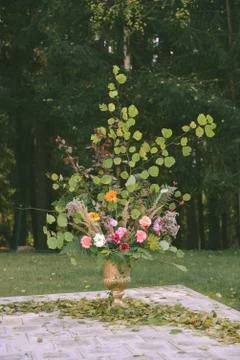 Wedding decor two big vases stand on the ground Stock Photos