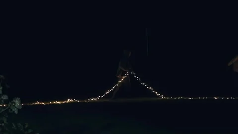 Wedding decor, wedding frame decoration, glowing lights, at night Stock Footage 260897015