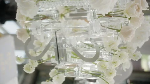 Wedding decorated composition on the table, vertical video Stock Footage 269893881