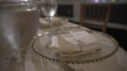 Wedding decorated table with plates and glasses for the event 库存影片 289047067