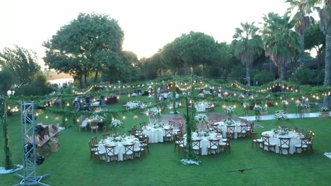 Wedding decoration drone video Stock Footage 235164086