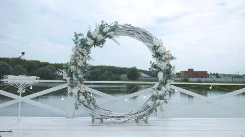 Wedding decoration, exit registration,  festive table Vídeo Stock 144991565