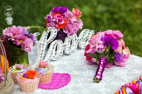 Wedding decoration, love wooden sign Stock Photos
