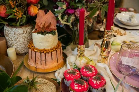 Wedding decoration on the table during the event before the wedding where the 스톡 사진