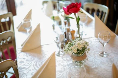 Wedding decoration table with rose Stock Photos