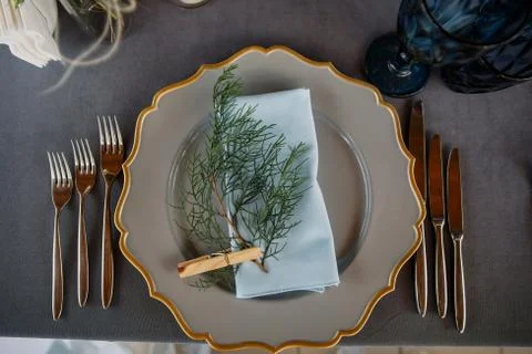 Wedding decoration on the table. view from above Foto stock