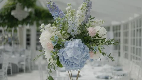 The wedding decorations are beautifully designed with pastel floral elements Stock Footage 304589328