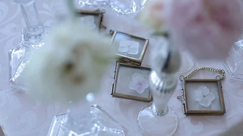 Wedding decorations for the bride Bijouterie, ribbons, satin decorations and Stock Footage 95043583