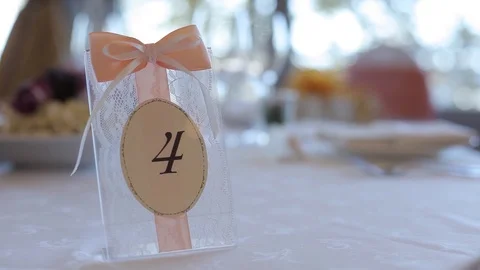 Wedding decorations for the bride plaque on the wedding table Bijouterie Vídeos de archivo 95047192