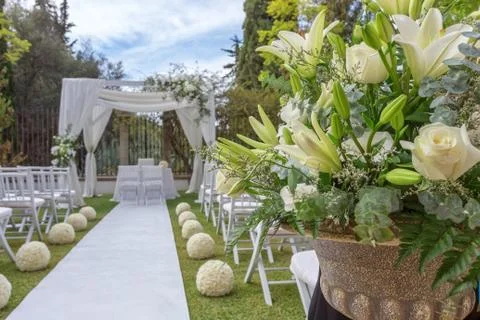 Wedding decorations before the ceremony. Stock Photos