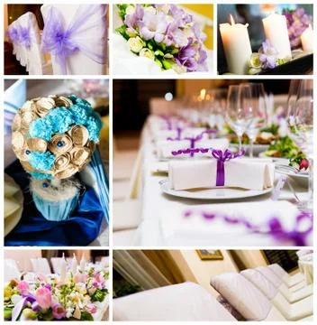 Wedding decorations collage Stock Photos