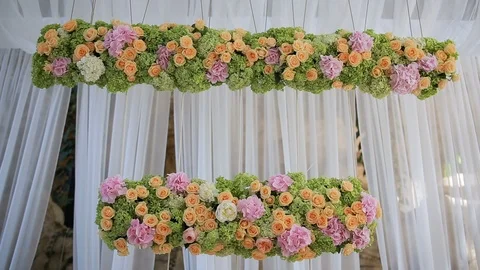 Wedding Decorations With Flowers In The Restaurant Hall. Stock Footage 107376205