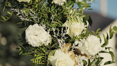 Wedding Decorations With Flowers In The Restaurant Hall. Beautiful Wedding decor Stock Footage 196003025