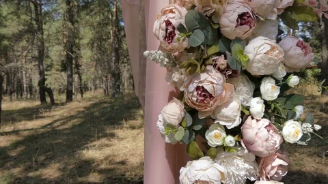 Wedding decorations in the forest Stock Footage 79585535