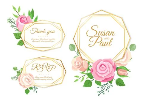 Wedding decorations. Marriage invitation elements, roses leaves wreath. Save the Stock Illustration