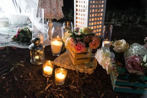 Wedding decorations at night Stock Photos