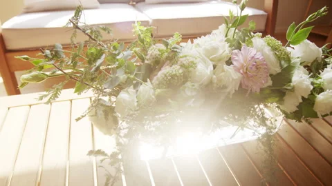 Wedding Decorations with sun glare reflection Stock Footage 241406166