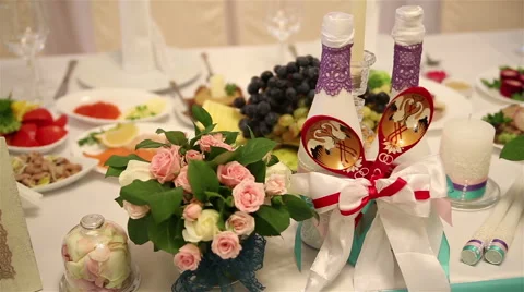Wedding decorations for table newlyweds Stock Footage 46670391