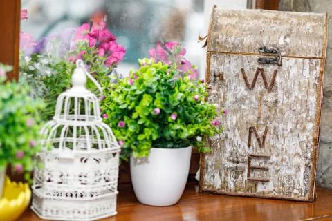 Wedding decorations for table in rustic style Stock Photos