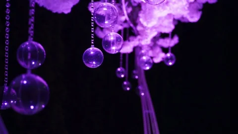 Wedding decorations like trees with flowers in the night color lights Stock Footage 125756505