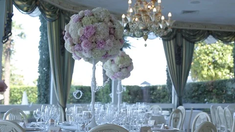 Wedding decorations from white and red flowers ceremony floristics 動画素材 93722784