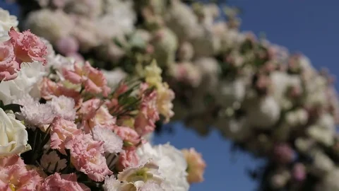 Wedding decorations from white and red flowers ceremony floristics Stock-Footage 93722804