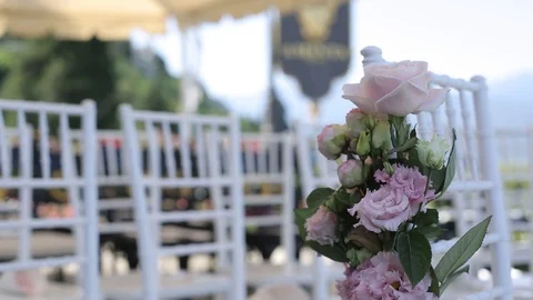 Wedding decorations from white and red flowers ceremony floristics Stock Footage 93722834
