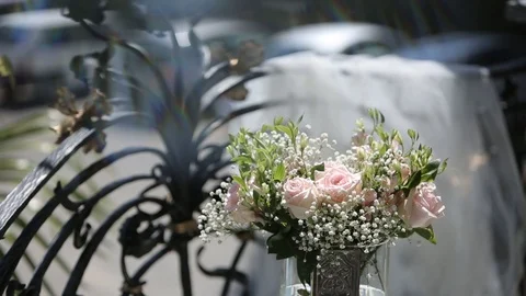 Wedding decorations from white and red flowers ceremony floristics Stock Footage 93722934