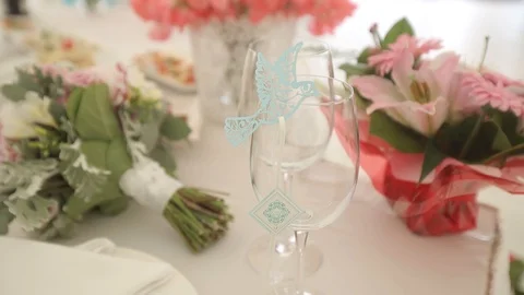 Wedding decorations from white and red flowers ceremony floristics Stock Footage 93723351