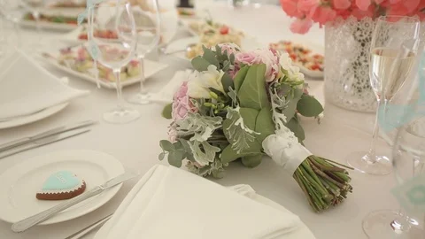 Wedding decorations from white and red flowers ceremony floristics Stock Footage 93723368