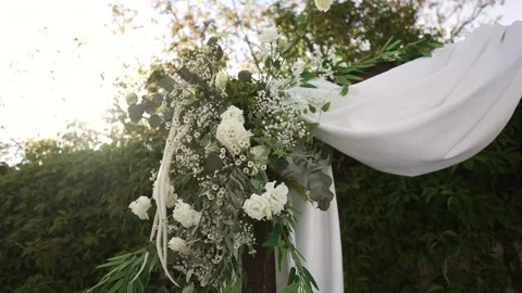 Wedding decorations of white flowers Stock Footage 314022539