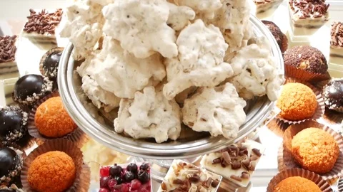 Wedding delicious pastries on sweet table close up Stock Footage 80641895