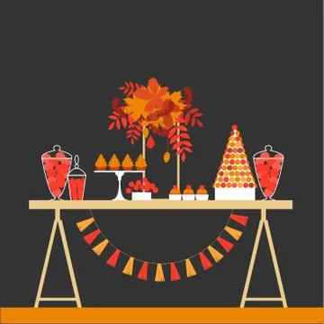 Wedding dessert bar with cake.  Vector illustration. Stock Illustration