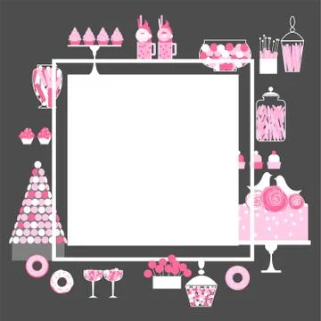 Wedding dessert bar with cake.  Vector illustration. Stock Illustration