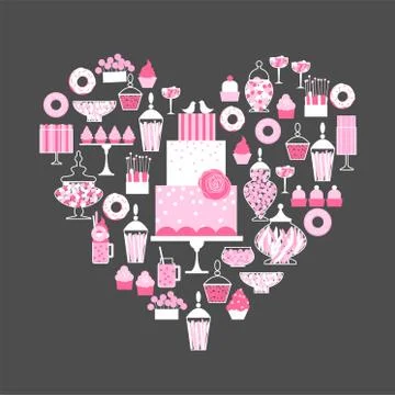 Wedding dessert bar with cake.  Vector illustration. Stock Illustration