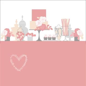 Wedding dessert bar with cake.  Vector illustration. Stock Illustration