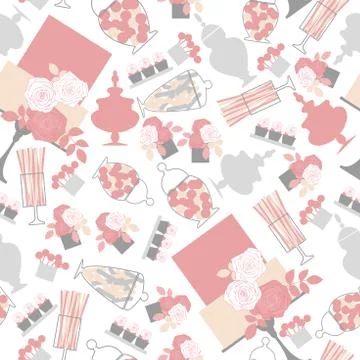 Wedding dessert bar with cake.  Vector pattern Stock Illustration