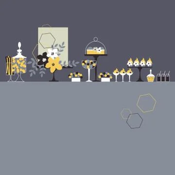 Wedding dessert bar with cake.  Vector illustration. Stock Illustration